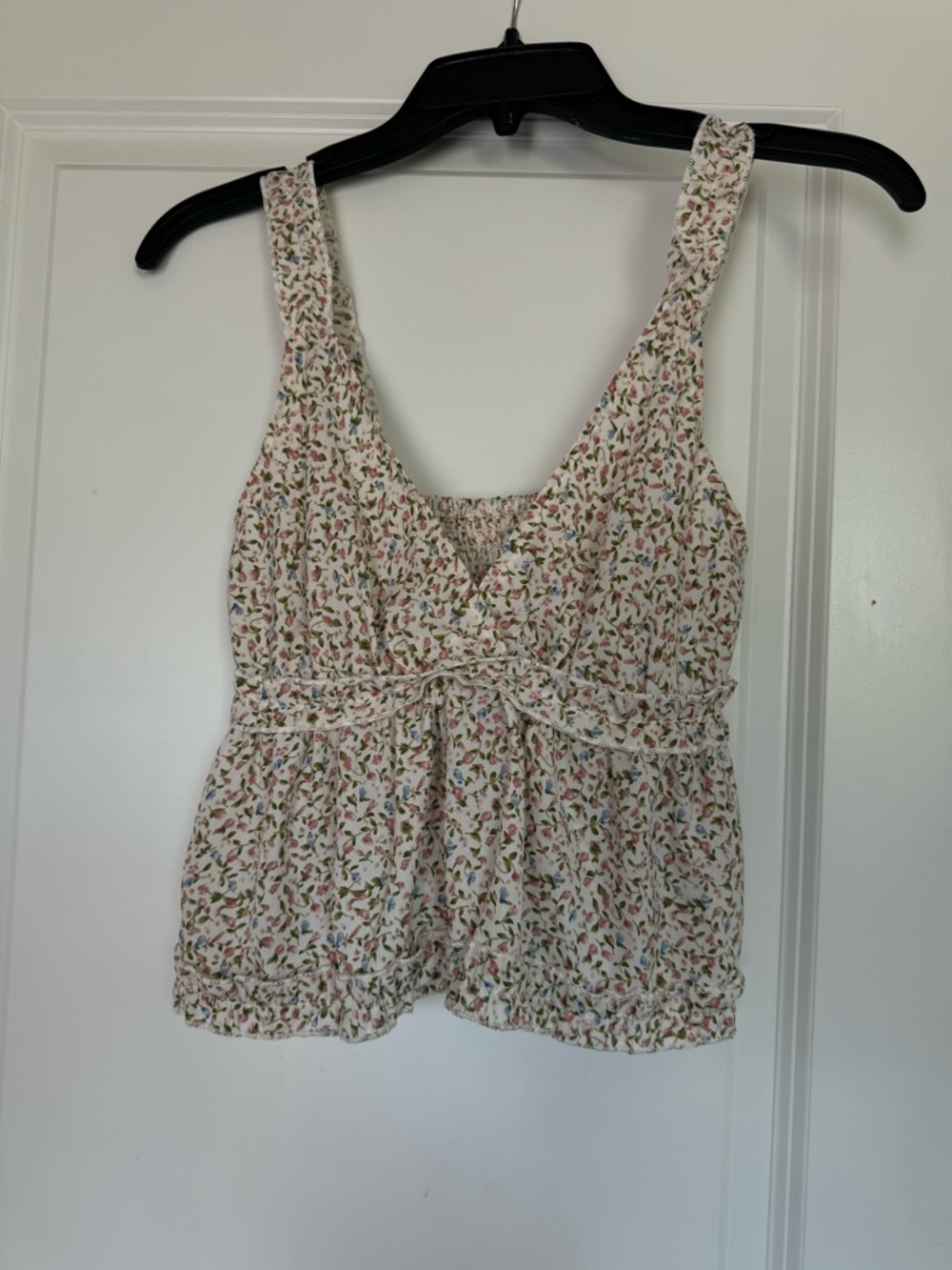 White Floral V-Neck Tie-Waist Cami